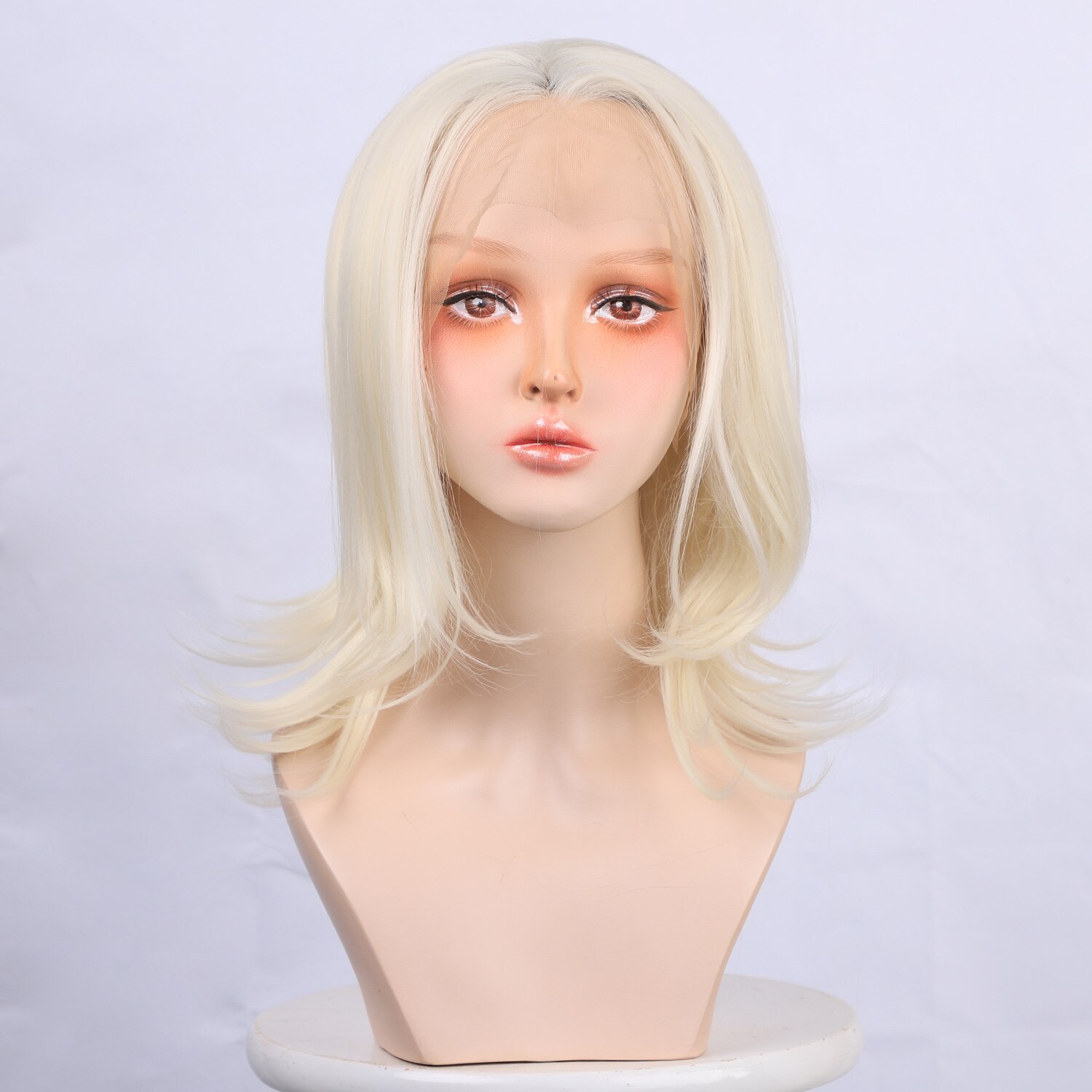 KookaStyle Synthetic White Lace Front Wigs for Women Short Bob Shoulder Length Natural Dream Curl Wigs French Pixie Hand Made