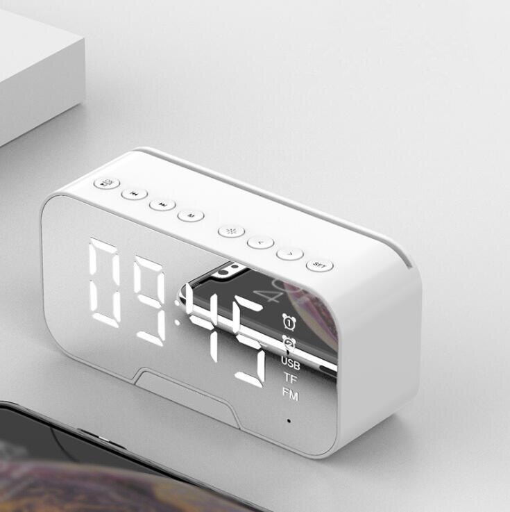 LED Mirror Bluetooth Alarm Clock Multifunction Wireless Subwoofer Music Player Electronic Digital Table Clock Home Decoration: White