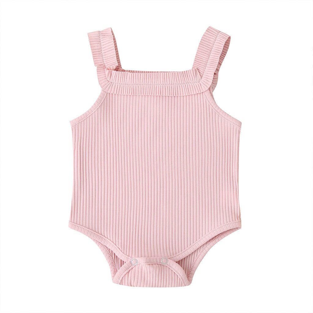 2022Children Summer Clothing Newborn Baby Boy Girl Knit Solid Ribbed Bodysuit Jumpsuit Cotton Outfits Sleeveless Sunsuit 0-24M25: Pink / 24M