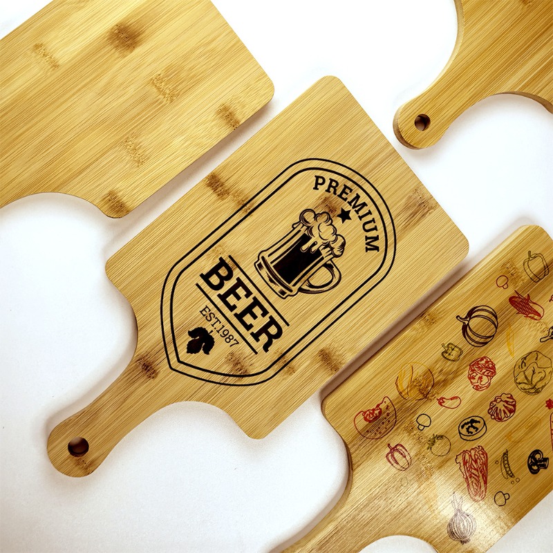 2pcs Wooden Cutting Boards with Handle Bamboo Wood Serving Kitchen Chopping Boards for Pizza Bread Cheese Charcuterie Vegetables