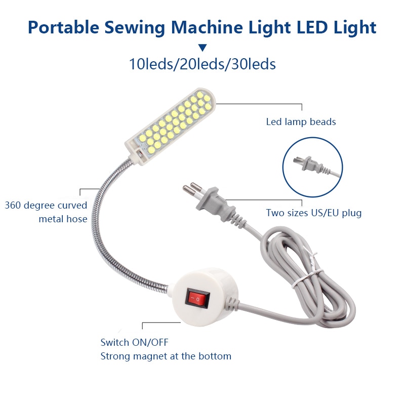 10/20/30 LED Super lumineux couture vêtements Machine lumière vêtements Machine accessoires travail lumière 360 Flexible col de cygne lampe de bureau
