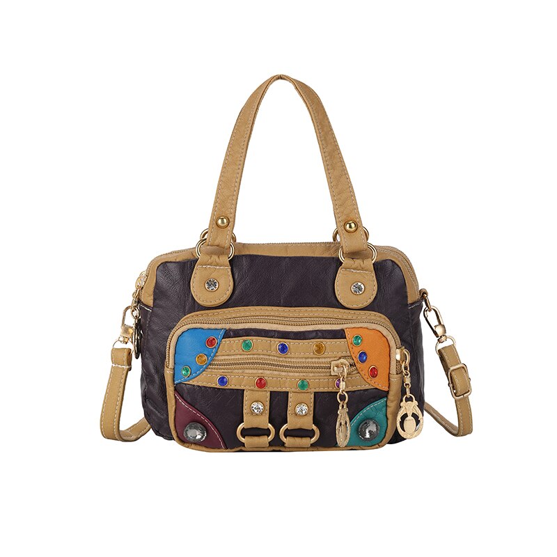 Pu Leather Multicolor Optional Shoulder Bag Ladies Crossbody Messenger Bag Ladies Rivet Soft Package Patch Multi-pocket: Purple