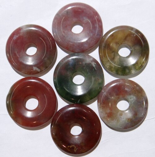 35mm natural stone Turquoises Quartz crystal tiger eye donut charm pendant for diy jewelry making Necklace Accessories12pcs: NO.7