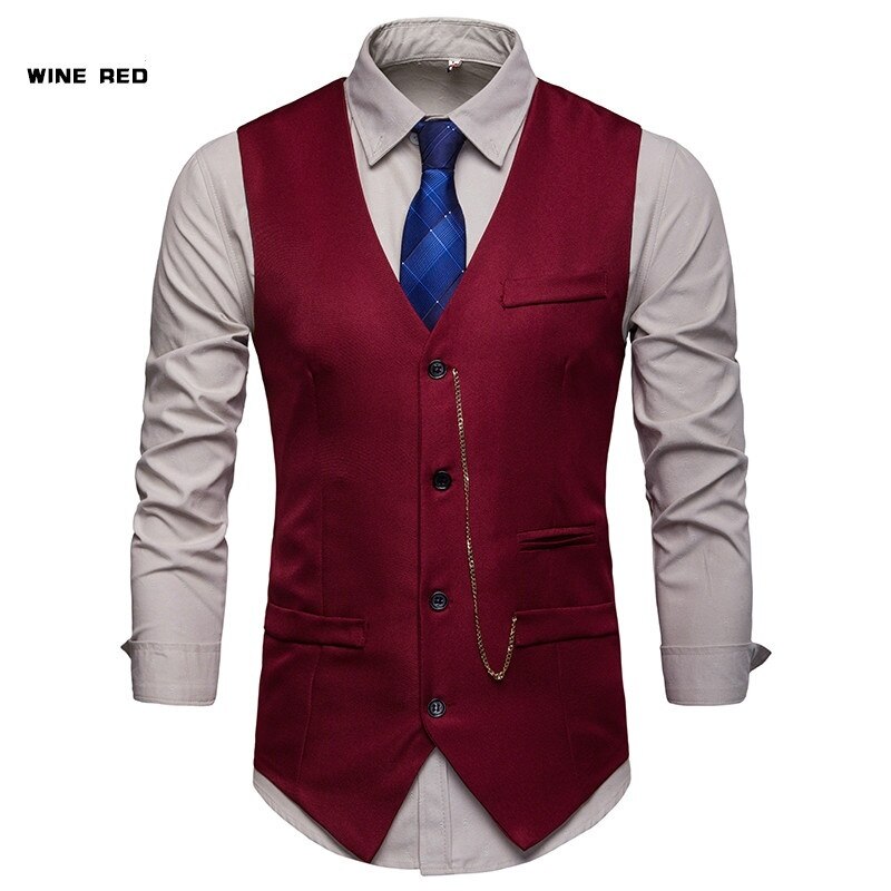 ZOGAA Men Clothing Mens Blazer Vests Male Business Casual Slim Fit Sleeveless Suit Vest Mens Dress Vest Plus Size S-2XL: Burgundy / S