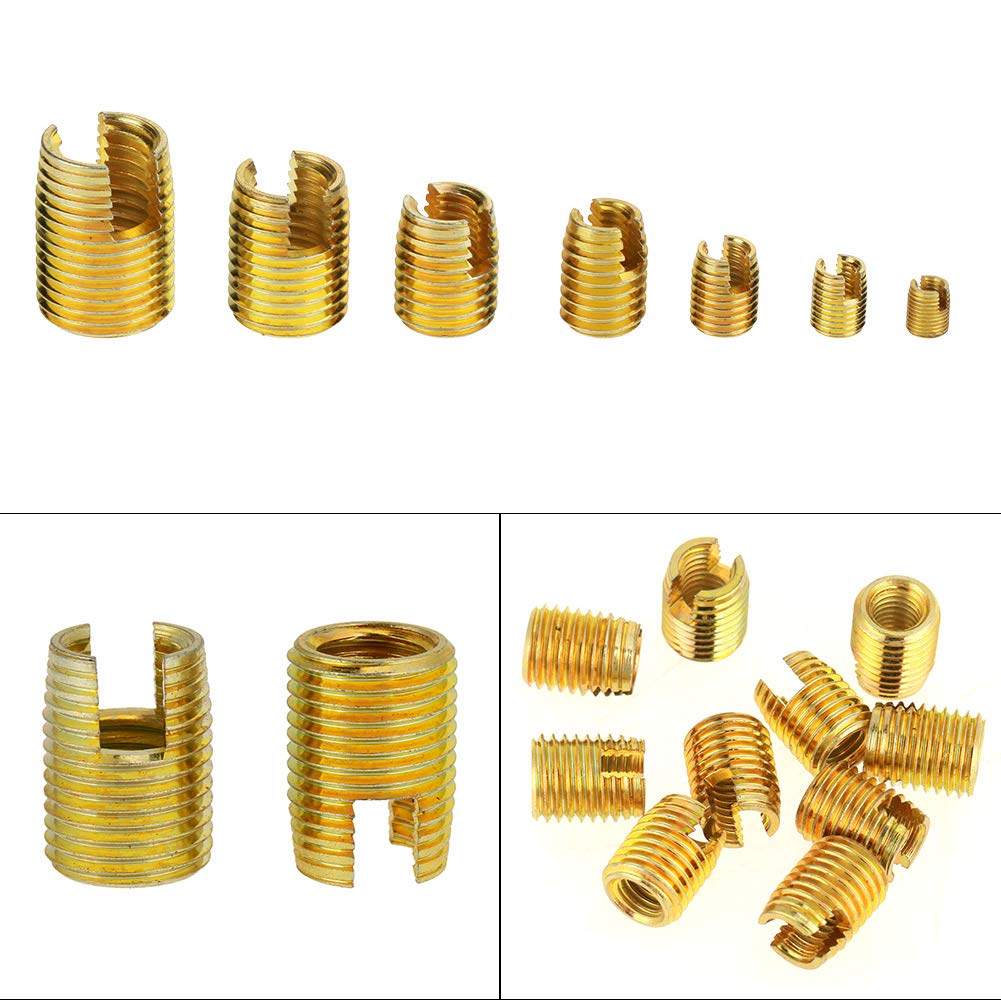 Self Tapping Inserts Threaded Inserts Kit, M3 to M12 Self Tapping Threaded Inserts, 50pcs Brass Slotted Thread Inserts