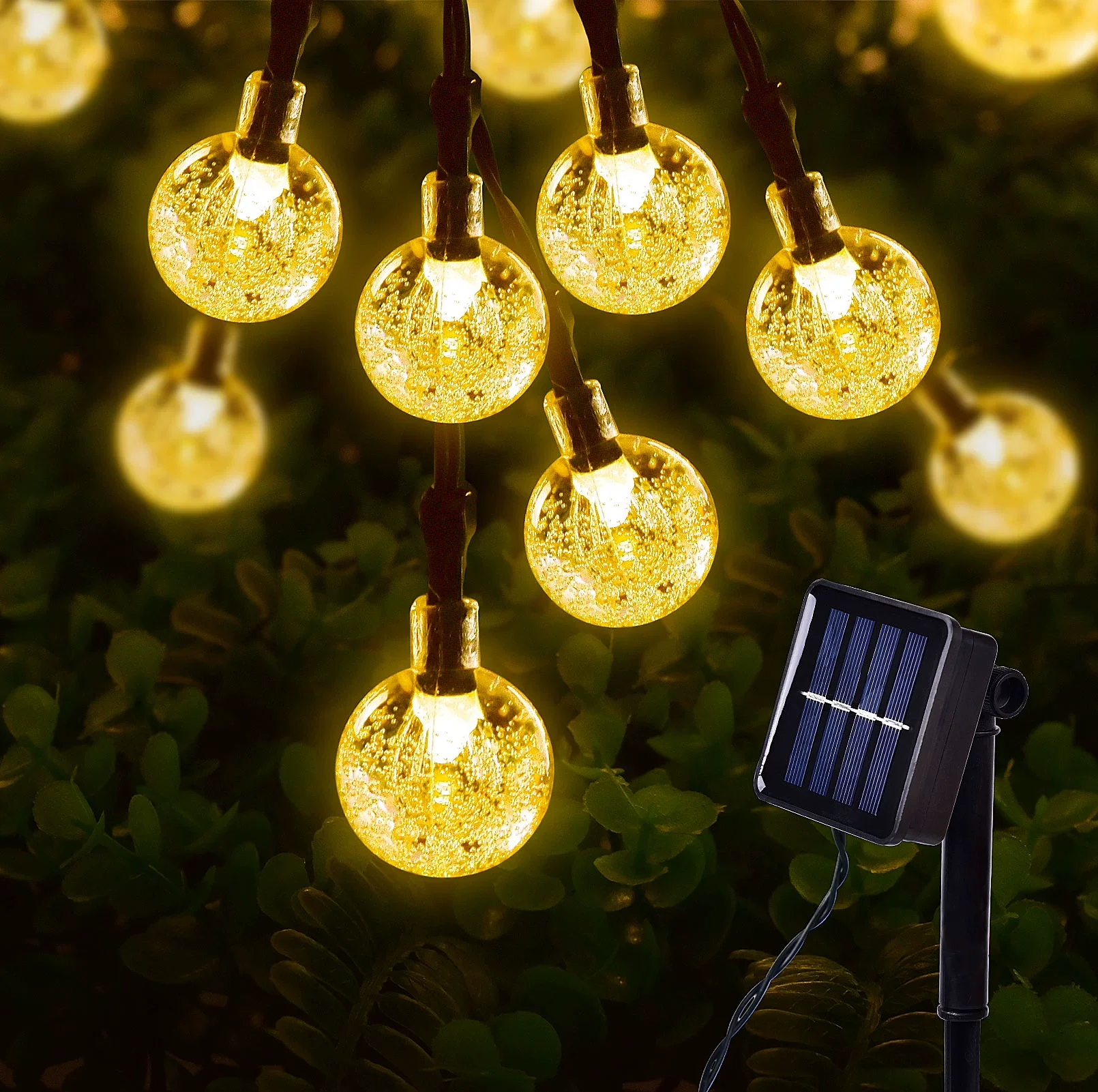 Luzes solares da corda ao ar livre 50 luzes conduzidas da bola de cristal com 8 modos à prova dwaterproof água solar conduziu luzes solares exteriores: Azul / 0-5 W