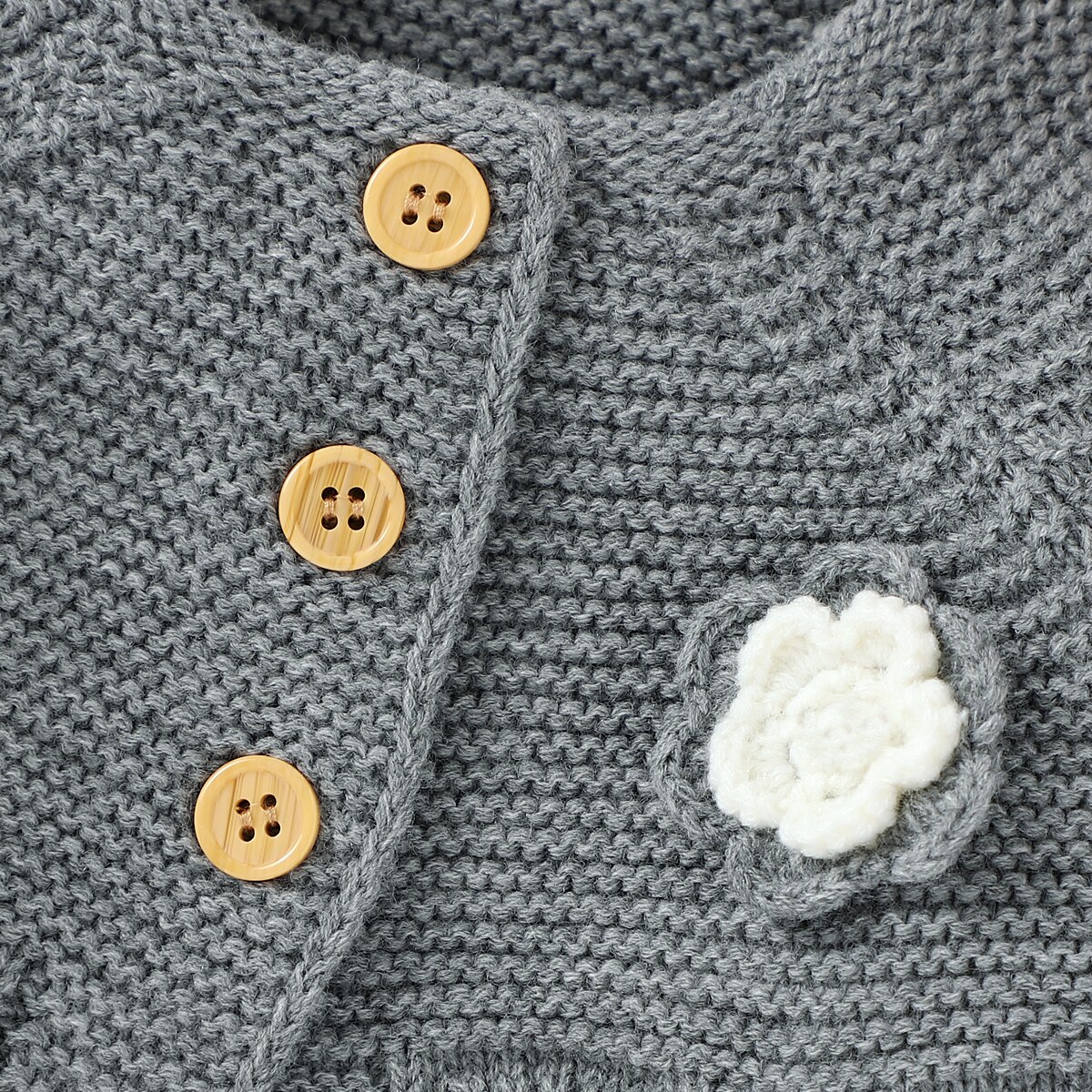 Baby & kinder Herbst Infant Baby Mädchen Grau Einreiher Schöne Blume Pullover Beiläufige Strickjacke Gestrickten Outfits