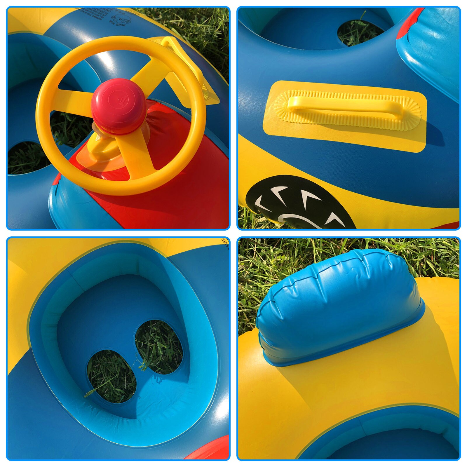 Asiento inflable de coche de dibujos animados para niños, flotador de anillo de natación con asas para volante, piscina tina de baño