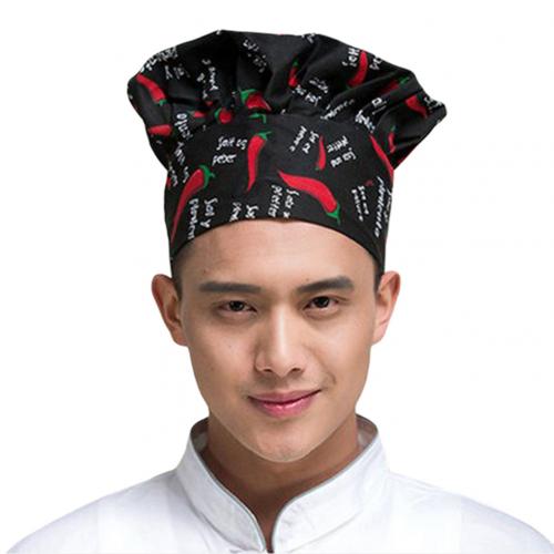 Adjustable Chef Hat Men Women Catering Cooking Cap Kitchen Elastic Pleated Work Cap Kitchen Cooker Hat Chef Hat: Chilli Pattern