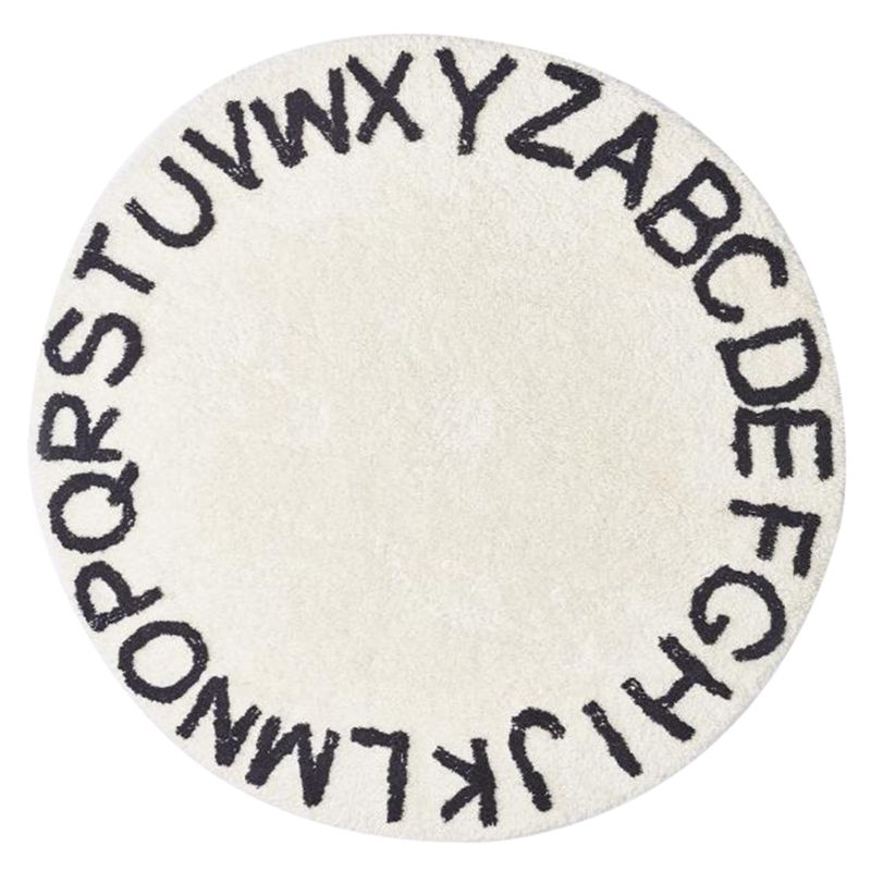 Tapete nórdico con letras ins para niños, Alfombra de área redonda de 120cm, tapete de juegos para bebés, manta antideslizante para gatear, decoración para dormitorio de bebés: White
