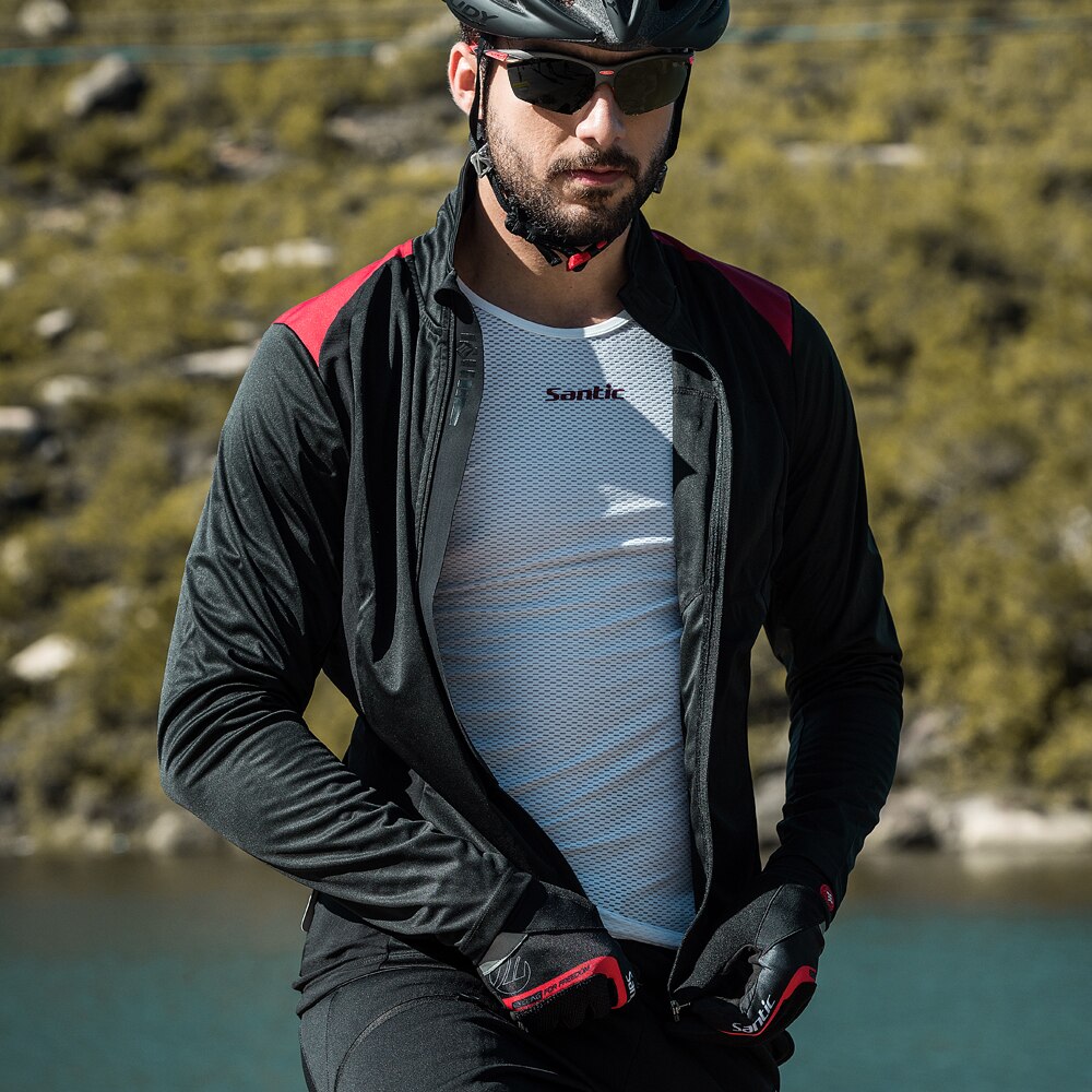 Santic-Camiseta de manga larga para hombre, ropa interior transpirable de secado rápido para ciclismo, Chaleco Ajustado de compresión para bicicleta de montaña