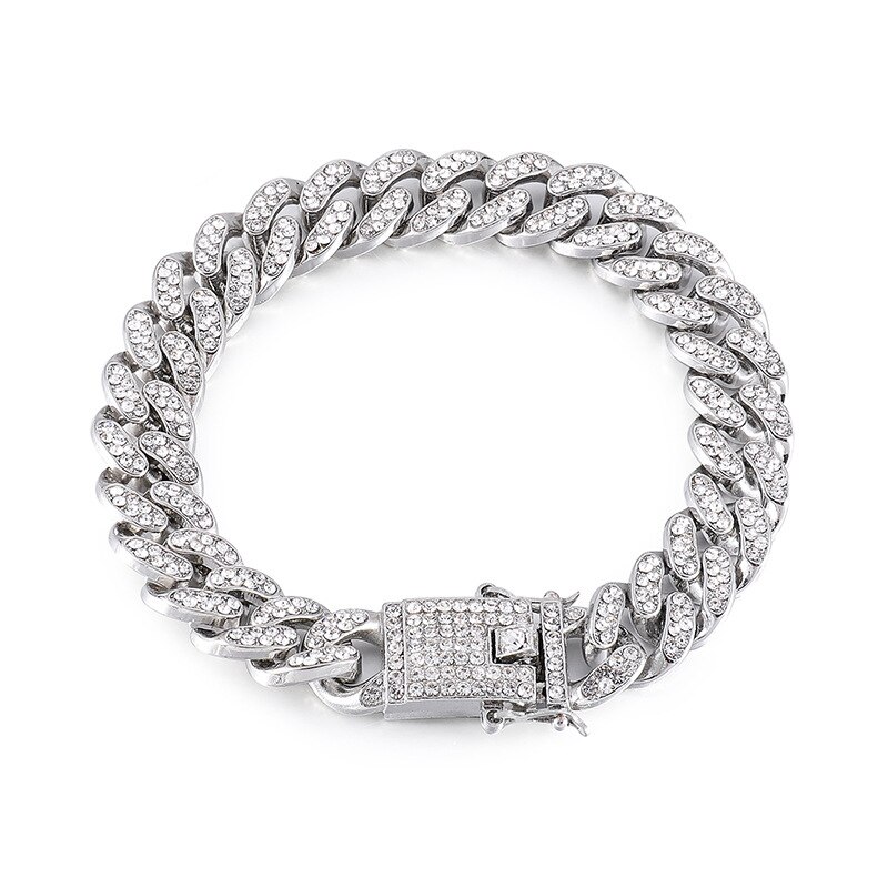 Alta qualidade 51g hip hop completo aaa pedra bling gelo para fora pavimentar pulseira masculina miami cubana link chain pulseiras para jóias masculinas: silver / 20cm