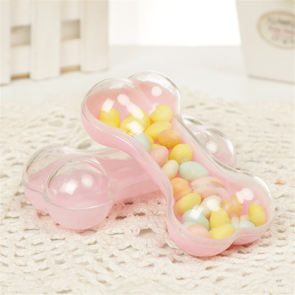 Dog Bone Shape Storage Box Transparent Candy Packaging Box Plastic Storage Jewelry Food Container Festival Box: 1- Pink