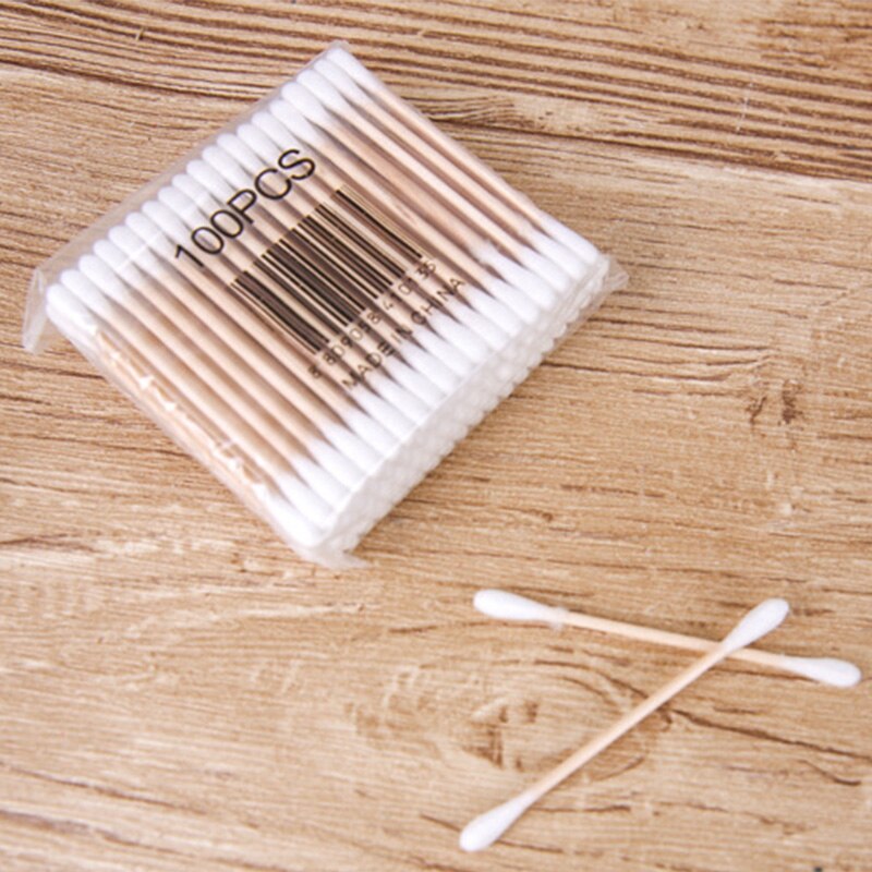 100 stks/pak Dubbele Hoofd Wattenstaafje Baby Vrouwen Make-Up Wattenstaafjes Tip Voor Medische Wood Sticks Neus Oren Schoonmaken Gezondheid zorg