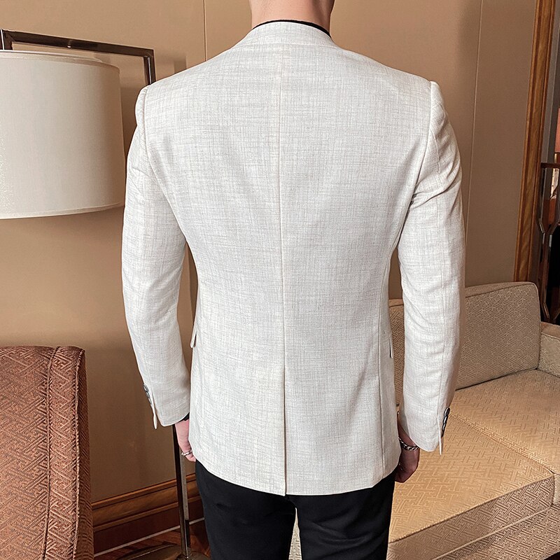 Mens Slim Fit Blazer Business Casual Blazer Suit Jacket Spring Luxury Beige Club DJ Stage Clothers Terno Masculino