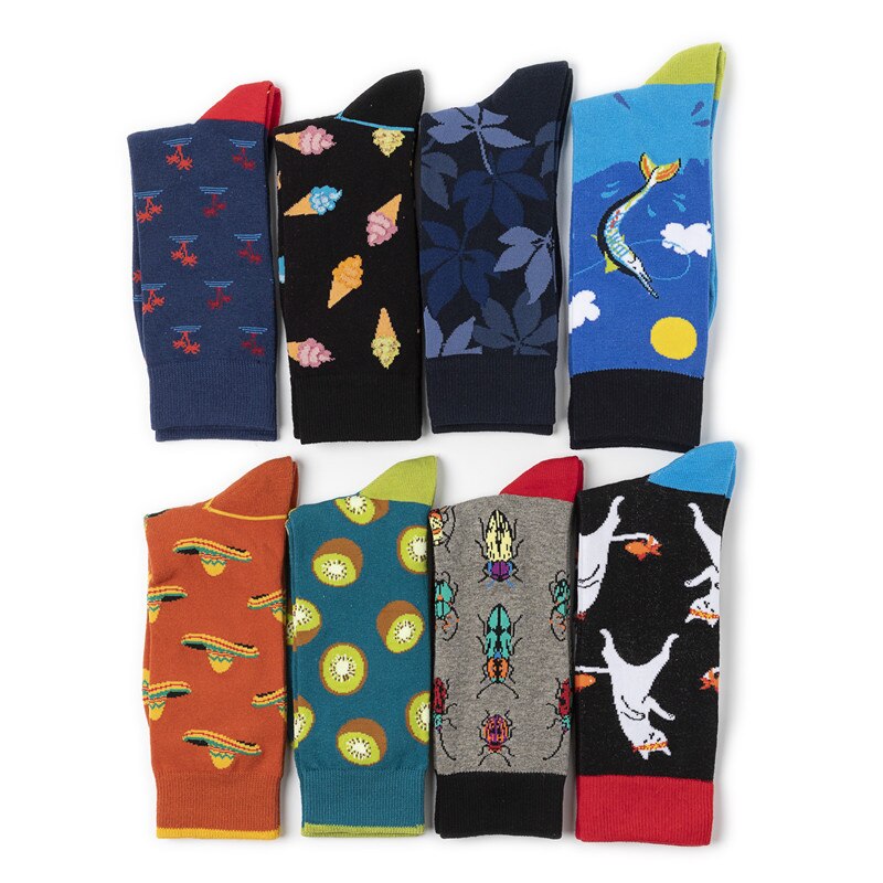 Dessin animé motif impression chaussettes cocotier Kiwi fruits crème glacée ananas insectes oiseau mignon Fun hommes coton chaussette décontracté