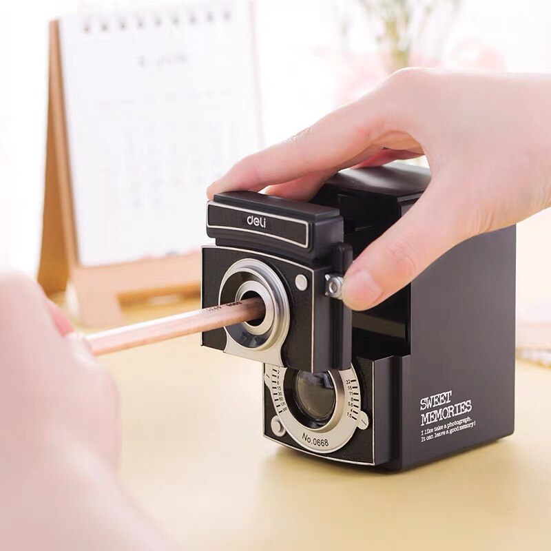 Deli Rotary pencil sharpener pencil cutter Camera cute sharpener knife smooth sharpening school accessories 0668