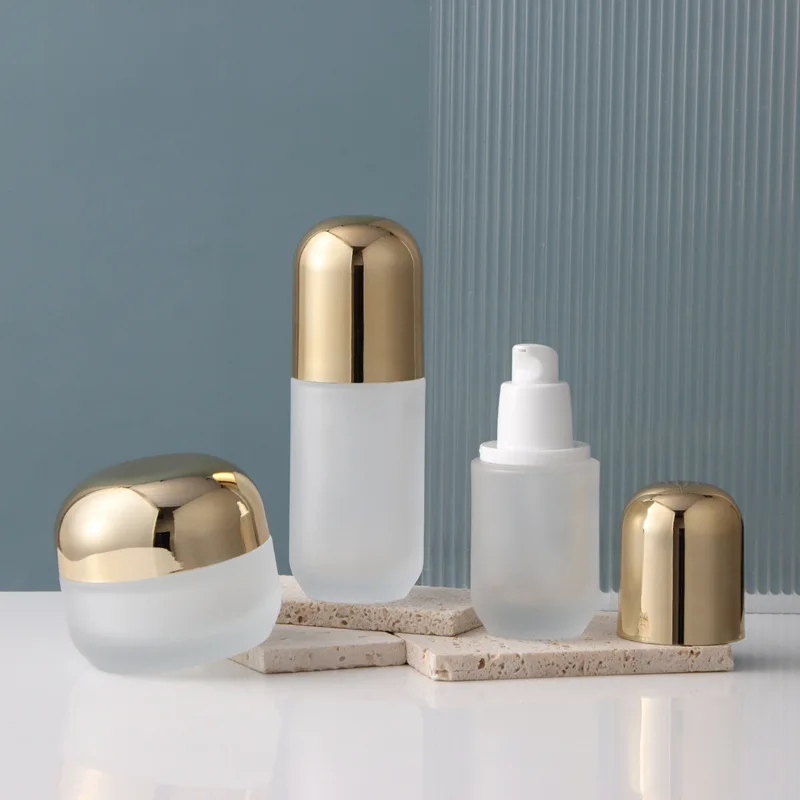 High-end Frosted Glass Cosmetic Bottle Face Cream Jar Spray / Lotion Bottle Skin Care Cosmetic Container Set Bottle