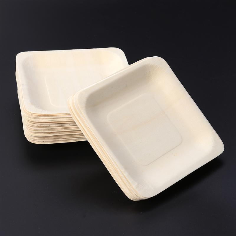 100pcs Vierkante Wegwerp Houten Plaat Party Borden Servies voor Bruiloft Restaurant Picknick Verjaardag 140x140mm