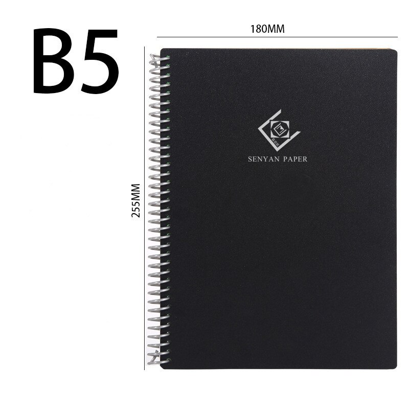 Wet Erasable Reusable Smart Writing Notebook A5/B5 Black Waterproof Erase Notepad Spiral Coil Book Save Paper Diary With Pen Set