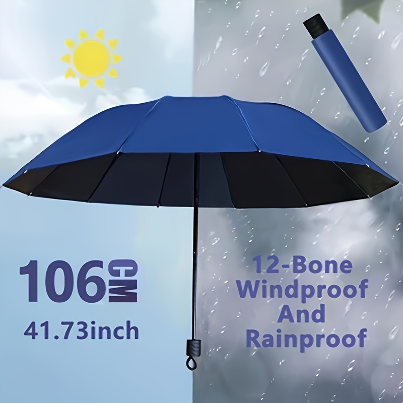 12 ribben extra grote opvouwbare paraplu - winddicht, automatisch, modieus, UV-bescherming, dubbel gebruik voor zonnig en regenachtig weer, S: Blauw