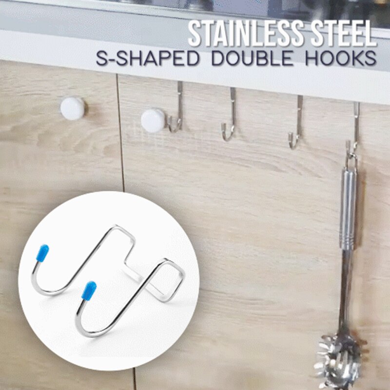 1 PCS Stainless Steel Double S-shaped Storage Hook, Storage Box Accessory For Bathroom Kitchen Wall And Door