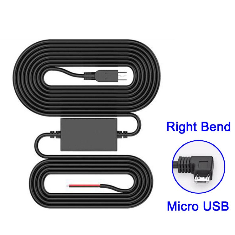 DVR Car Dash Cam Wire 3.2m Mini Micro USB Charger Line Dashcam Hardwire Cable Kit 12/24V To 5V 2.5A 24h Auto Parking Monitor: Micro USB Right
