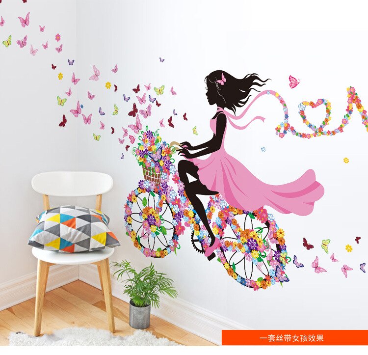 Diy vægklistermærker boligindretning pink prinsesse cykling pige wallsticker pige soveværelse stue indretning baggrund decoracion hogar