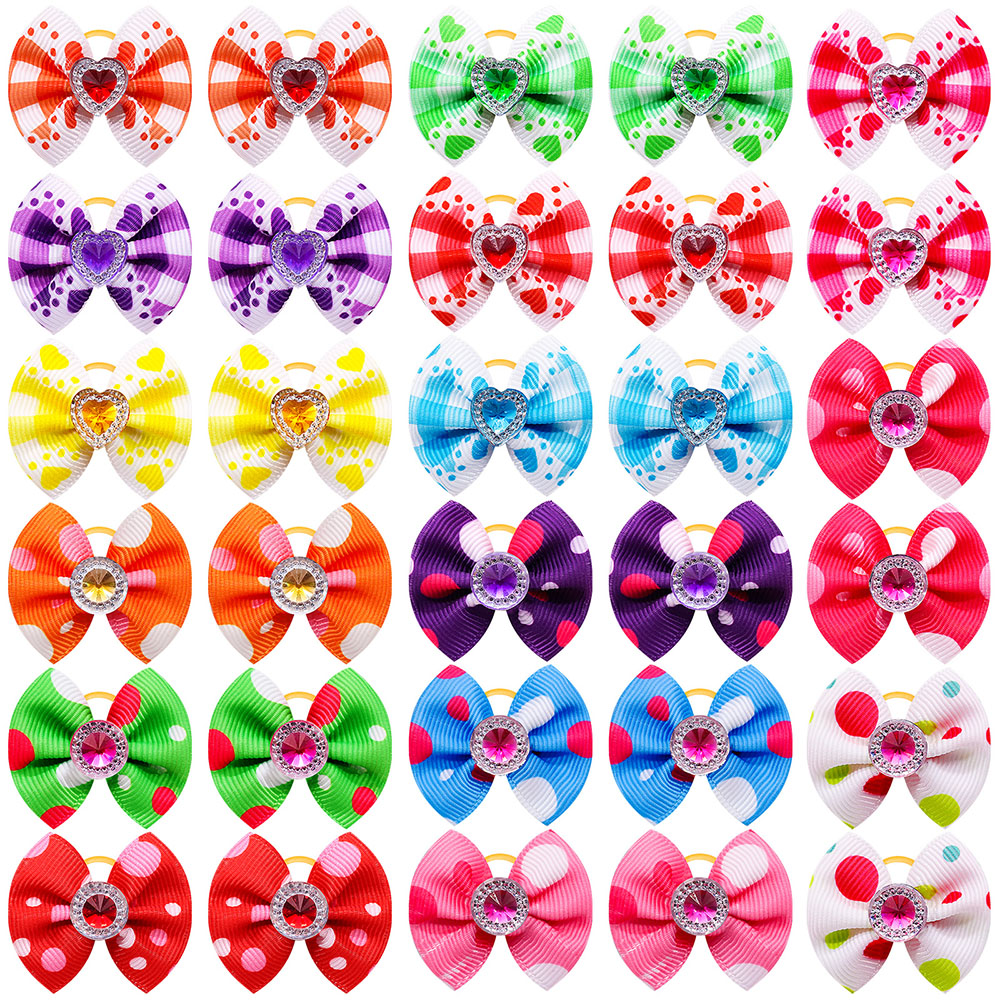 20 pièces été chien cheveux arcs chien arcs avec diamant coloré toilettage élastique pour petit chien animal de compagnie filles toilettage cheveux accessoires: M / Black