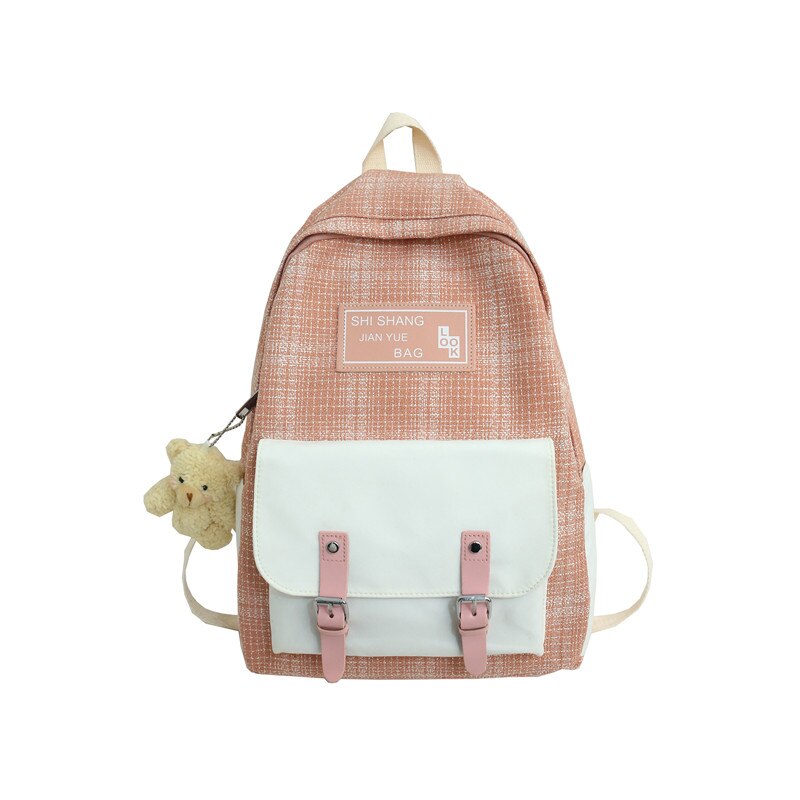 Hocodo College Wind Vrouw Rugzak Leuke Tiener Rugzak Casual Student Canvas Rugzak Schooltassen Gesp Vrouwelijke Schouder: Pink