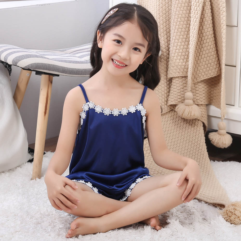 Summer Girl&#39;s Satin Pajamas 2 to 3 4 5 6 7 8 9 10 11 12 Years Baby Girl Camisole+Shorts Silk Sleepwear Set Red Kids Home Clothes: CX03 / Size 16 Fit 11-12T