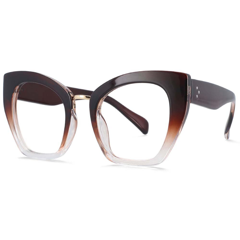 Montura de gafas de leopardo para mujer, anteojos de ordenador de gran tamaño, Ojo de gato, antiluz azul, a la , 54045: Coffee transparent