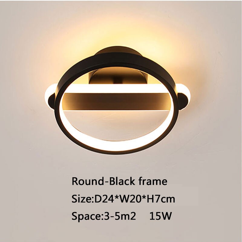 Moderne led-kroonluchter voor gang, slaapkamer, woonkamer, hal, keuken, plafondkroonluchter, acrylverlichting, lamparmaturen: Rond zwart frame / Warm wit zonder afstandsbediening