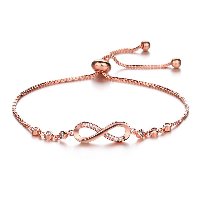 Geometric 8 Eight Bracelet For Women Female Twist Chain Crystal Zircon Bracelets Jewelry Romantic Women Valentine: RoseGold
