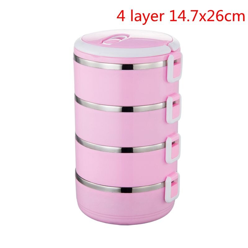 Lunchbox Lekvrij Thermos Lunchbox Voedsel Container Draagbare Roestvrij Staal Thermische Lunchbox Voor Kantoor Camping Benodigdheden: 4 Layers pink