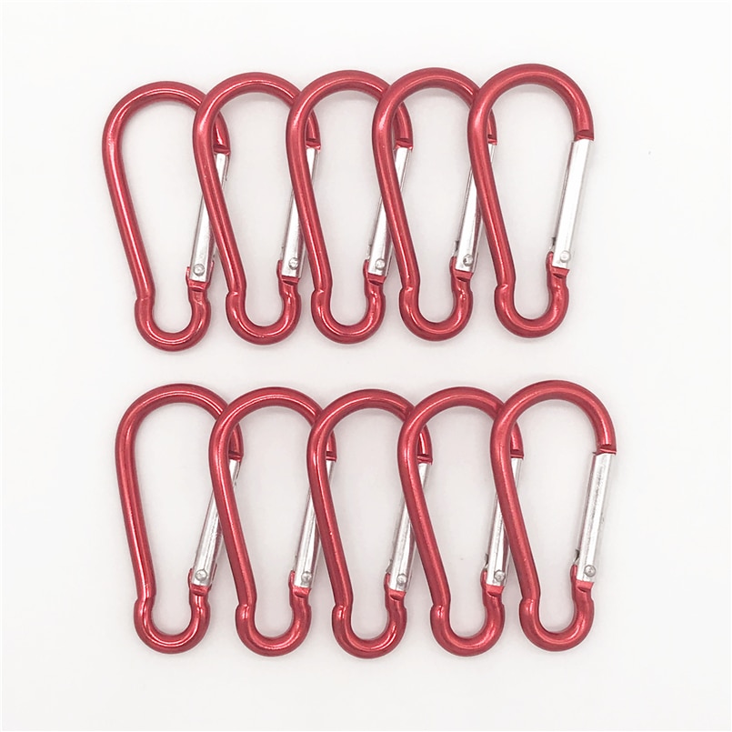 10Pcs M6 Kleur Karabijnhaken Aluminium Carabiner Spring Snap Clip Haken Sleutelhanger Klimmen Karabijnhaak Voor Sleutels Camping Gereedschap: 10pcs Red