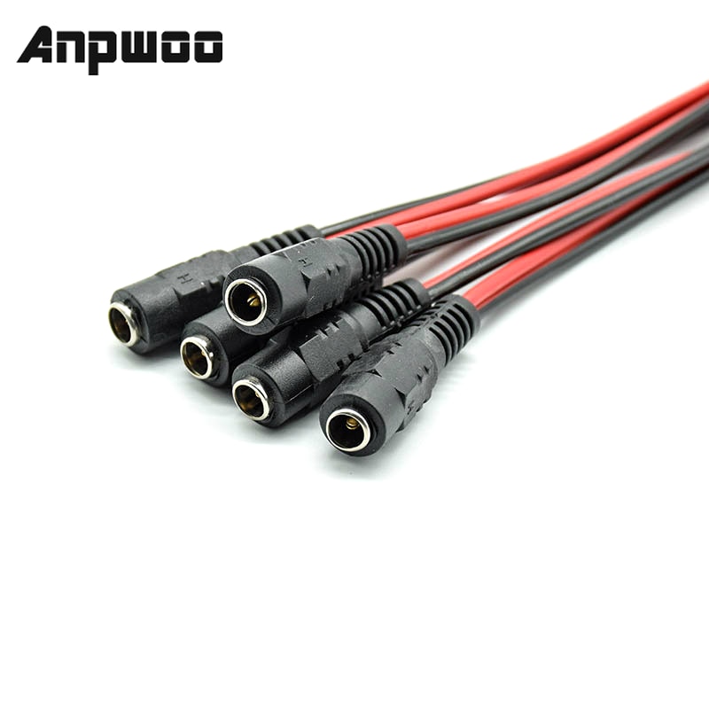 Anpwoo 5 stk dc power han hun kabel 12v stik dc adapter kabel stik stik til cctv kamera dc stik 5.5*2.1mm 5.5 x 2.1