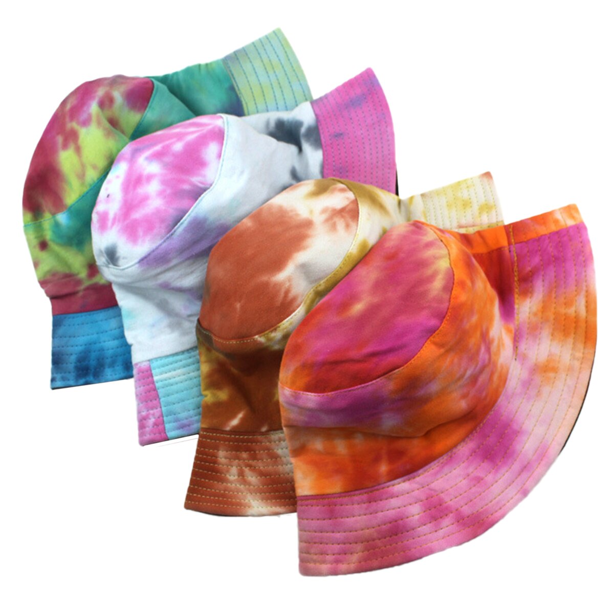 Unisex Hip Hop Cotton Reversible Bucket Hat Tie-dye Print Wide Brim Sun Boonie Caps Casual Fishman Hat
