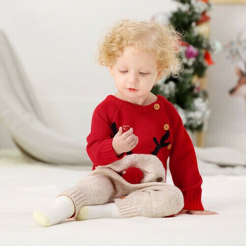 Peleles de punto para bebé de Navidad, ropa para bebé o niños, suéter cálido de invierno, mono, trajes con figura de venado de dibujos animados para niños pequeños