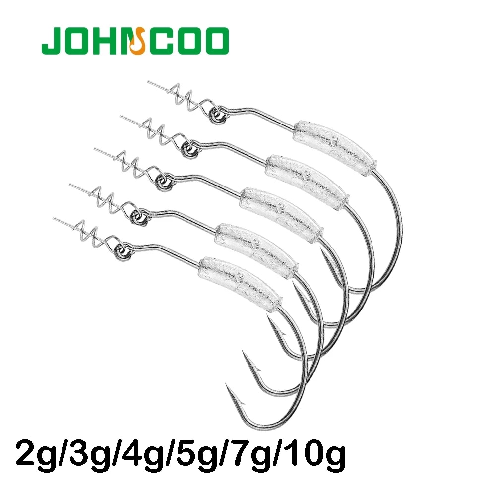JOHNCOO Weighted Fishing Hook 10pcs Barbed Hook 2g/3g/4g/5g/7g/9g Offset Fishing Hook For Jigging soft bait Hookfor Texas Rigs