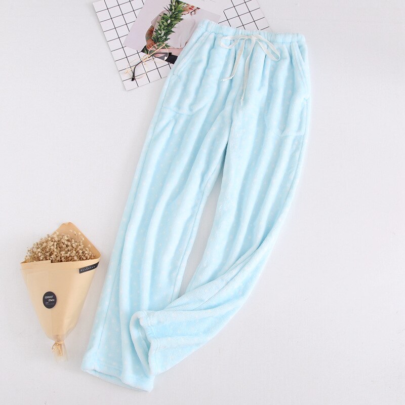 Pantalones de dormir de lunares para mujer, ropa de dormir de franela, holgada, gruesa y acogedora, con bolsillos adorables para estudiantes, combina con todo, Popular: blue dot / M