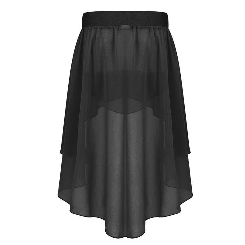 TiaoBug Kids Teens High-Low Elastic Waistband Chiffon Skirt Children Girls Ballet Tutu Latin Jazz Stage Lyrical Dance Costumes
