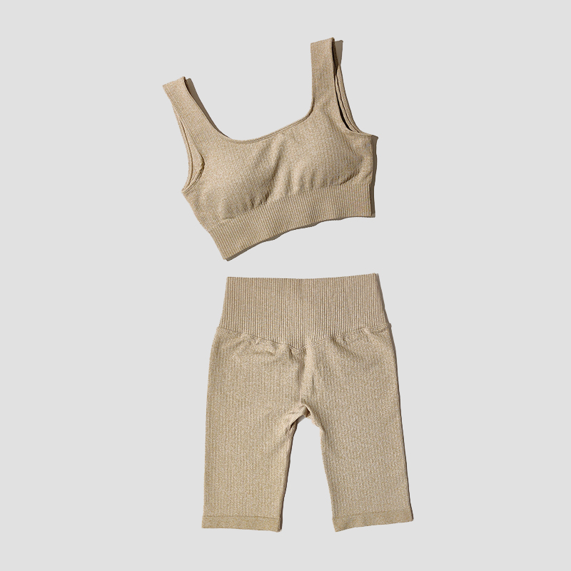 WAREBALL Seamless Women Yoga Set Sports Bra Sports Shorts Fitness Wear Outfit 2 Piece Gym Yoga Sets Workout Suits: S(45-55KG) / Khaki
