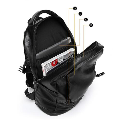 15 inch Men Leather Laptop Backpack Black Waterproof School Bag Luxury Large Capacity Travel Backpack