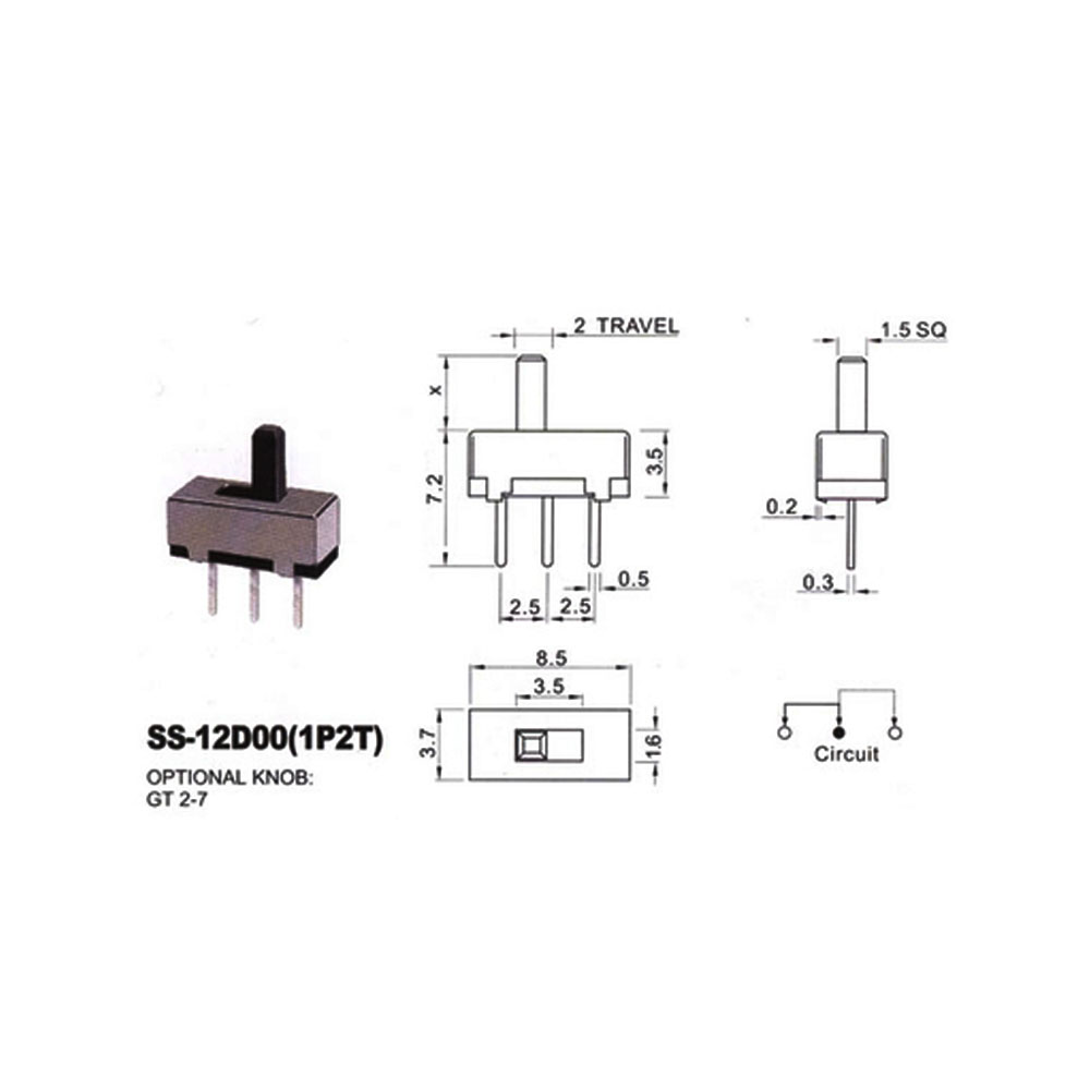 20Pcs Ss12d00 Mini Schuifschakelaar 3Pin Schuifschakelaar 1P2T 2 Positie Schakelaar Handvat Lengte: 3Mm/4Mm/5Mm/