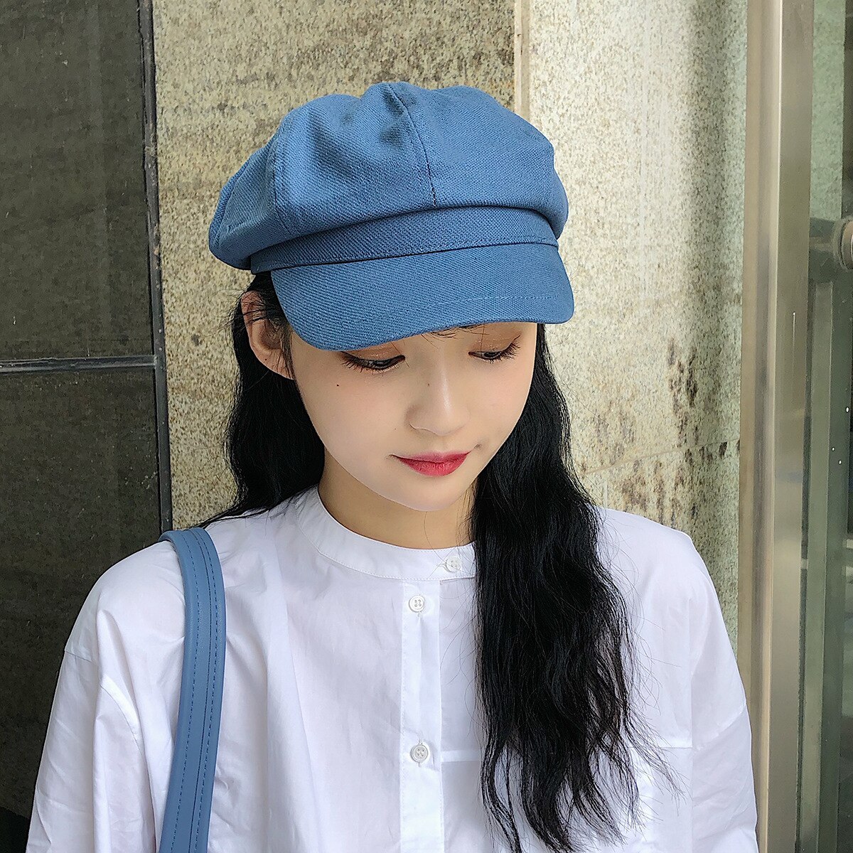Newsboy Caps Women Newsboy Berets Cap Octagonal Baker Peaked Beret Driving Hat Female Sunscreen Hats Painter Tour cap: Blue