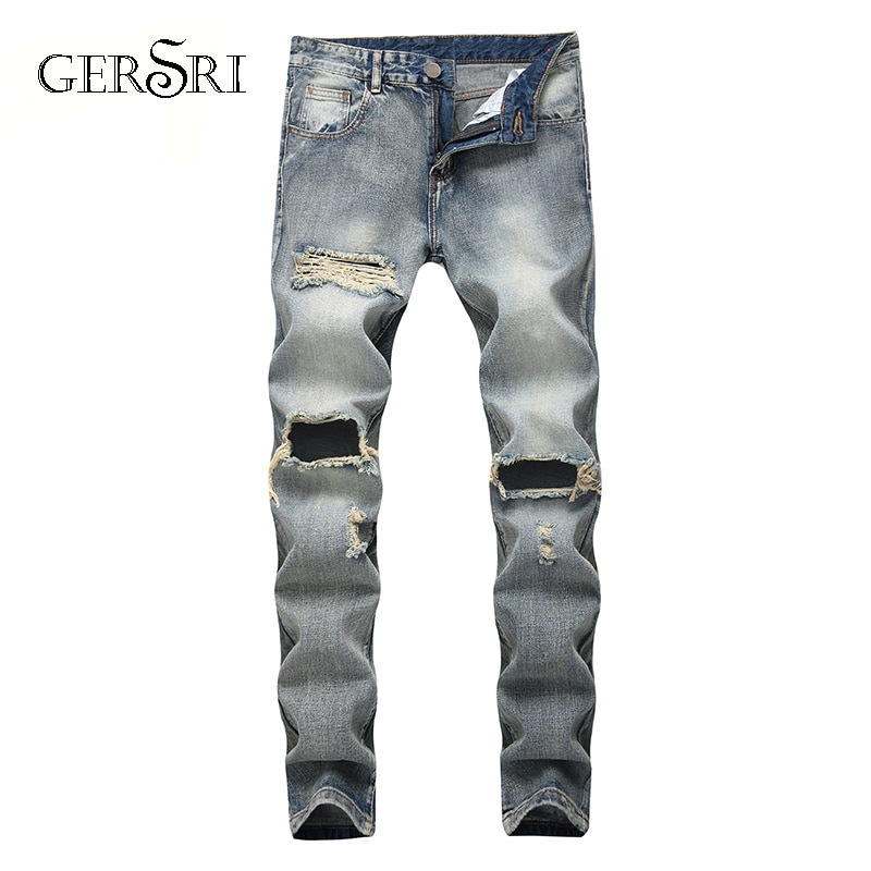 Pantalones vaqueros ajustados para hombre, ropa de calle, Vaqueros rasgados con agujeros rotos, estilo Hip Hop
