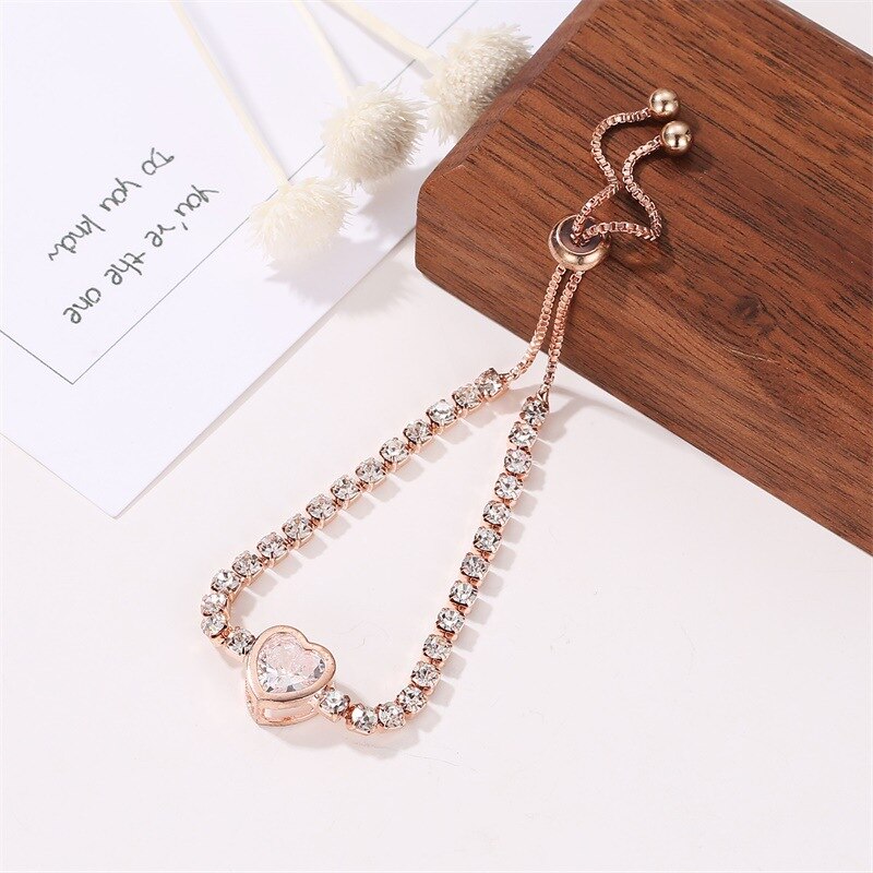 Neue rose gold liebe herz zirkon armband für frauen einfache strass damen armband CZ schmuck