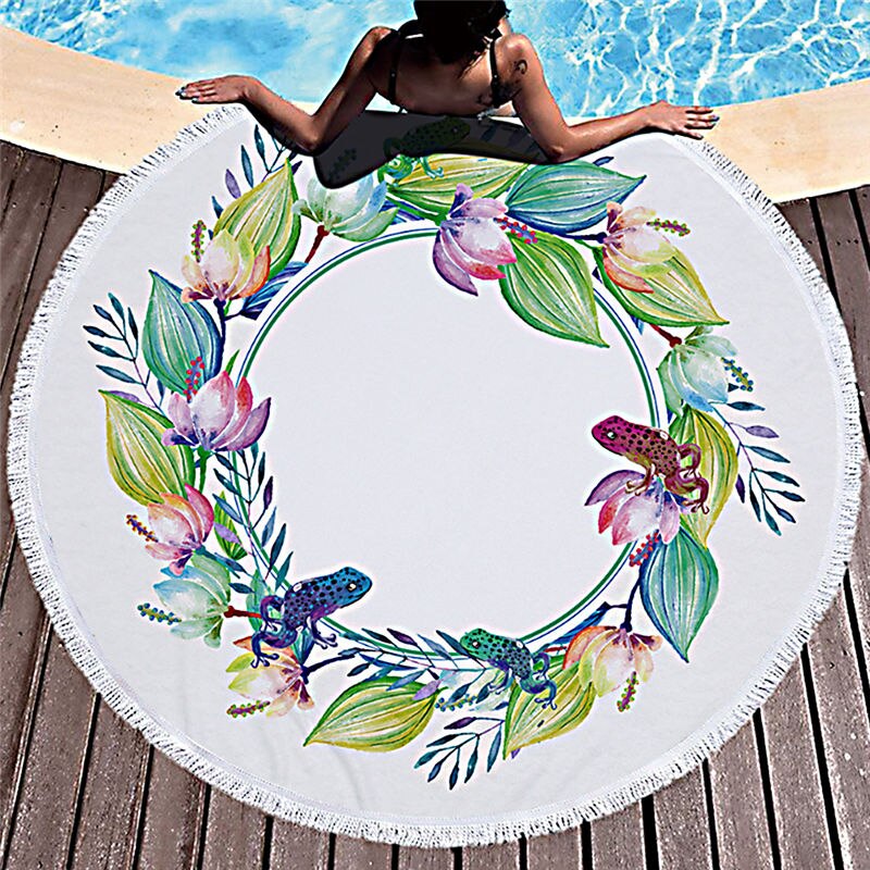 Printed Large Leaves Flower Beach Towel Round Microfiber Beach Towels Roundie Adults Serviette De Plage Toalla Playa: 11