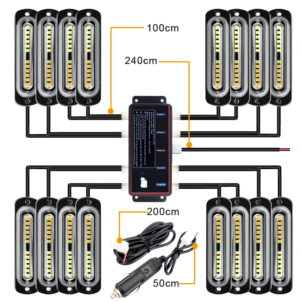 1 Set 16*12 LED 12V Strobe Lights For Car Emergency Ambulance Police Flashing Light With Remote Control Red White Amber Blue
